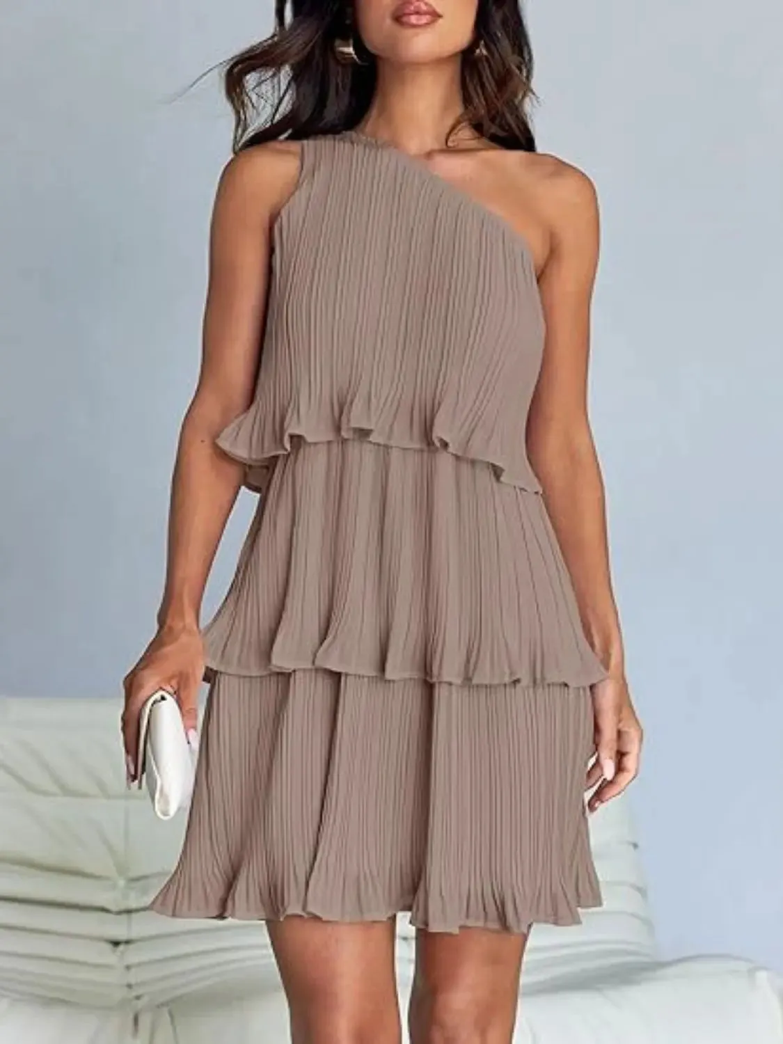 'Hesper' Layered Single Shoulder Mini Dress