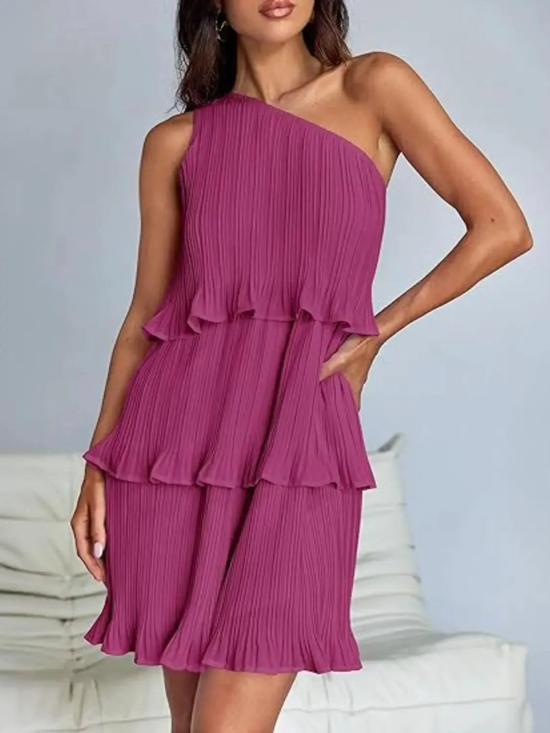 'Hesper' Layered Single Shoulder Mini Dress