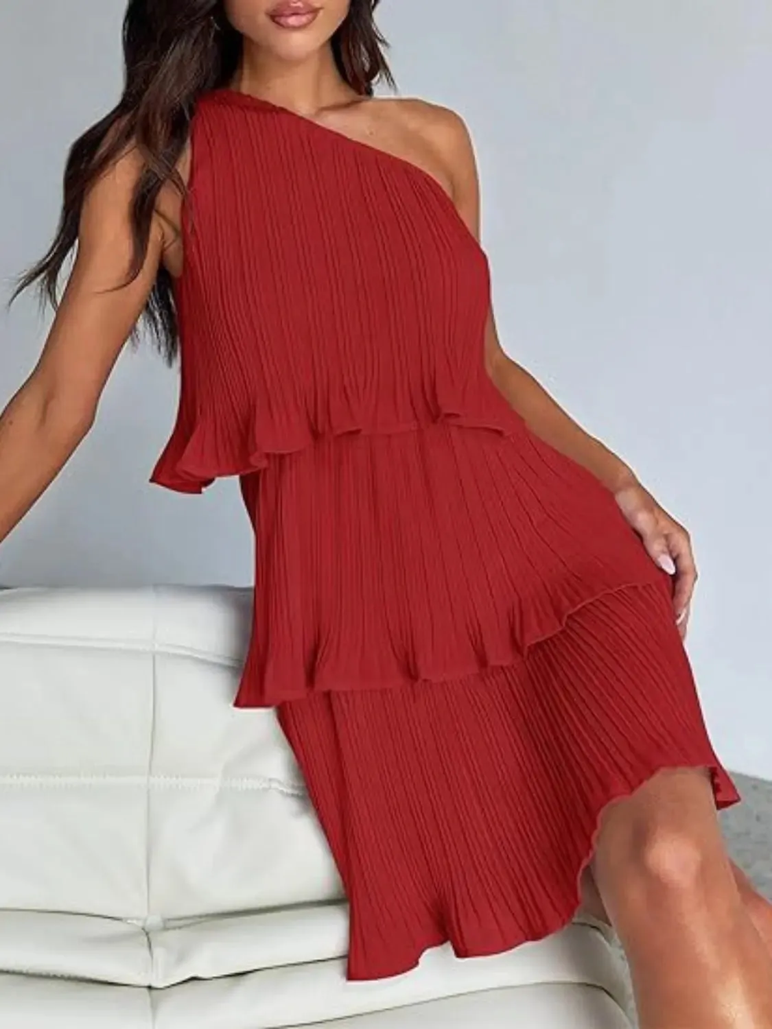 'Hesper' Layered Single Shoulder Mini Dress