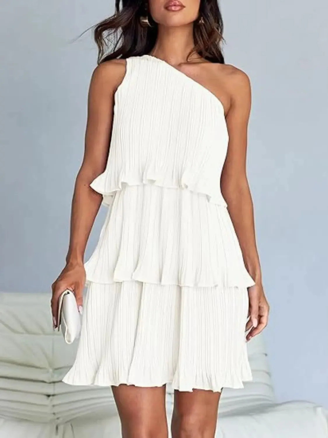 'Hesper' Layered Single Shoulder Mini Dress