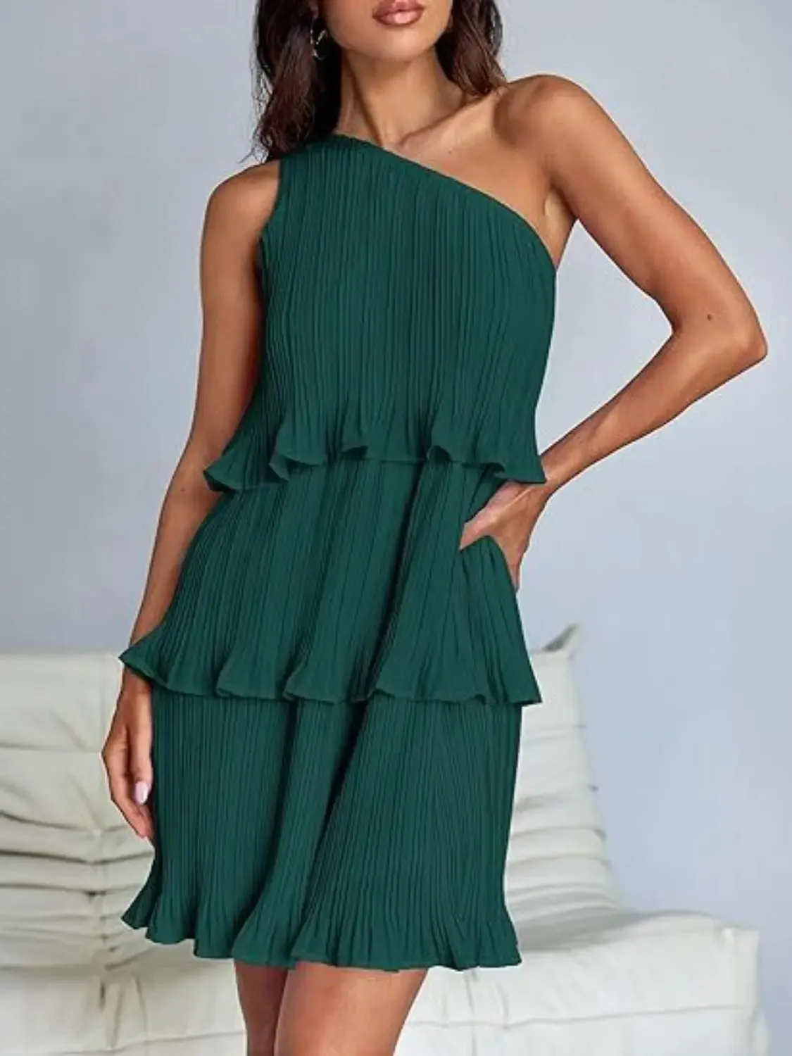 'Hesper' Layered Single Shoulder Mini Dress