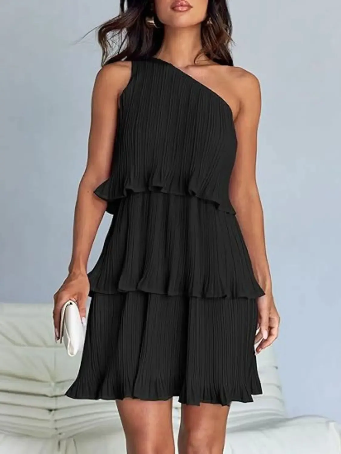 'Hesper' Layered Single Shoulder Mini Dress