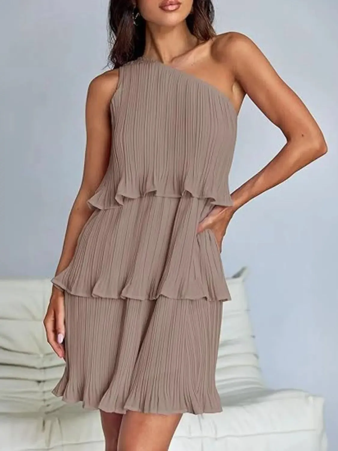 'Hesper' Layered Single Shoulder Mini Dress