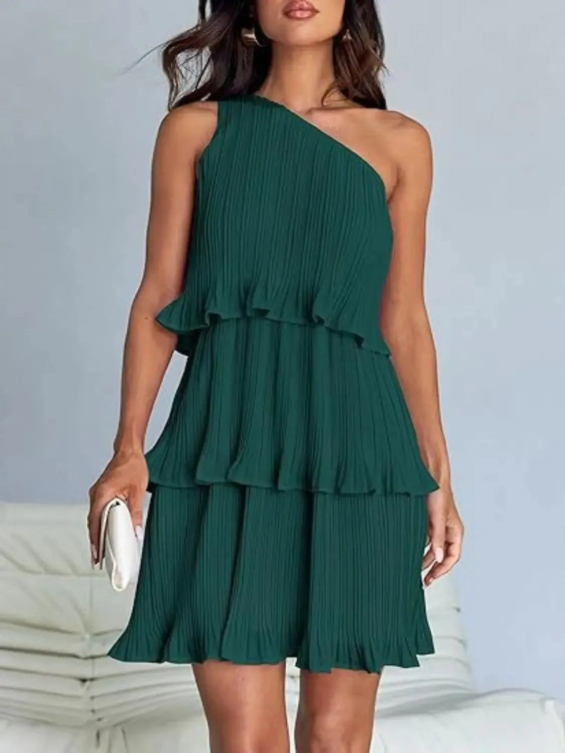 'Hesper' Layered Single Shoulder Mini Dress