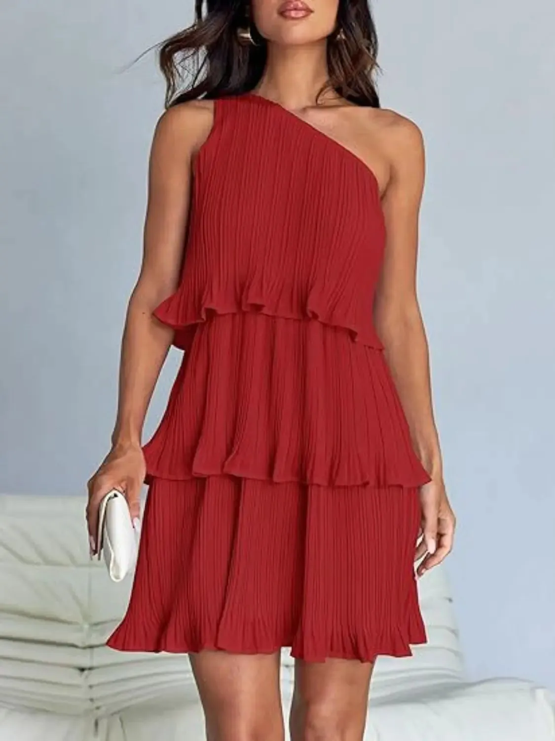 'Hesper' Layered Single Shoulder Mini Dress