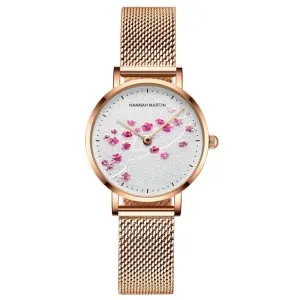 HHM - Floral Rose Gold Watch with Mesh Strap