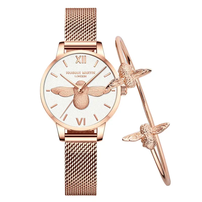 HHM - Rose Gold Mesh Watch   Free Bracelet