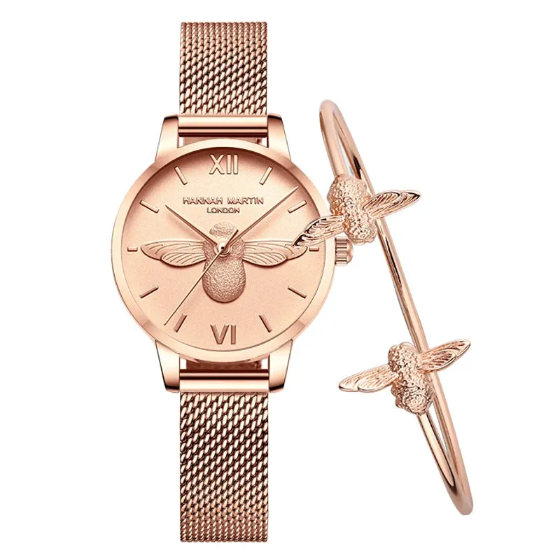 HHM - Rose Gold Mesh Watch   Free Bracelet