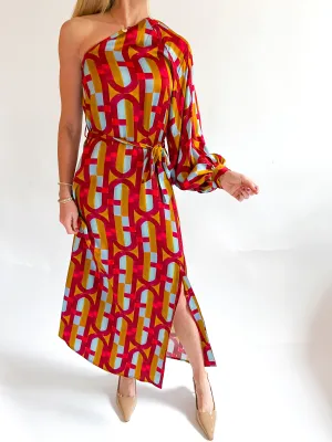 High Design One Sleeve Midi Dress