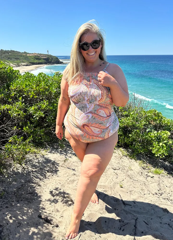 High Neck Keyhole Swimsuit - Paisley