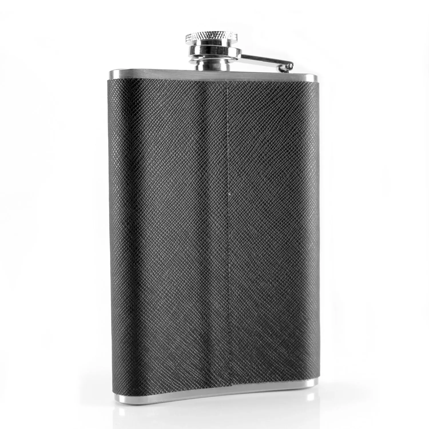 Hip Flask - Luxury Wrapped Stainless Steel, Black - 8 oz