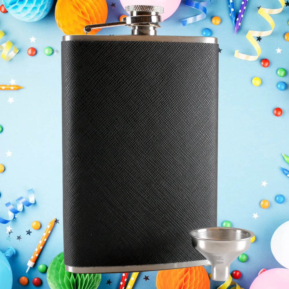 Hip Flask - Luxury Wrapped Stainless Steel, Black - 8 oz