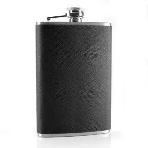 Hip Flask - Luxury Wrapped Stainless Steel, Black - 8 oz