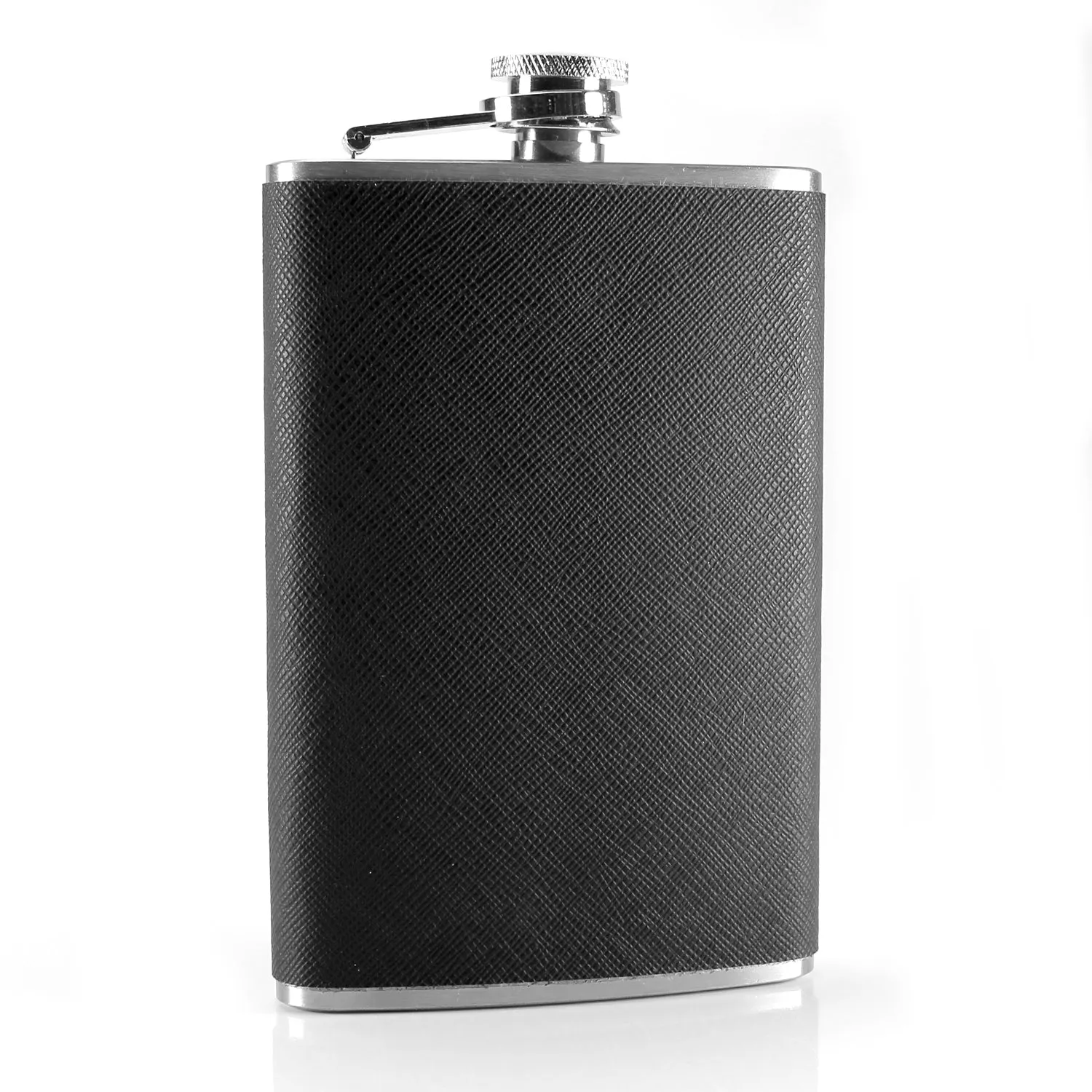 Hip Flask - Luxury Wrapped Stainless Steel, Black - 8 oz