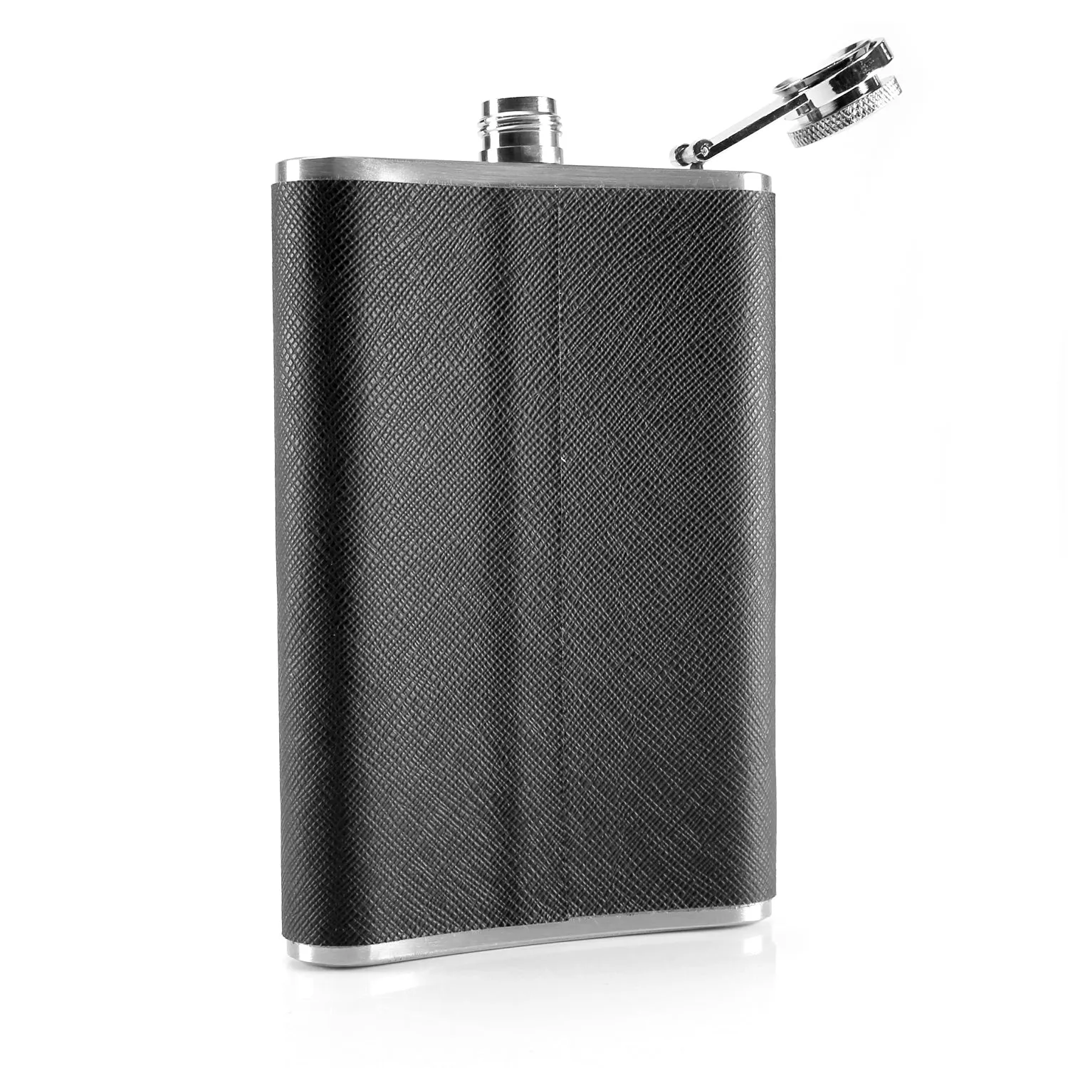 Hip Flask - Luxury Wrapped Stainless Steel, Black - 8 oz
