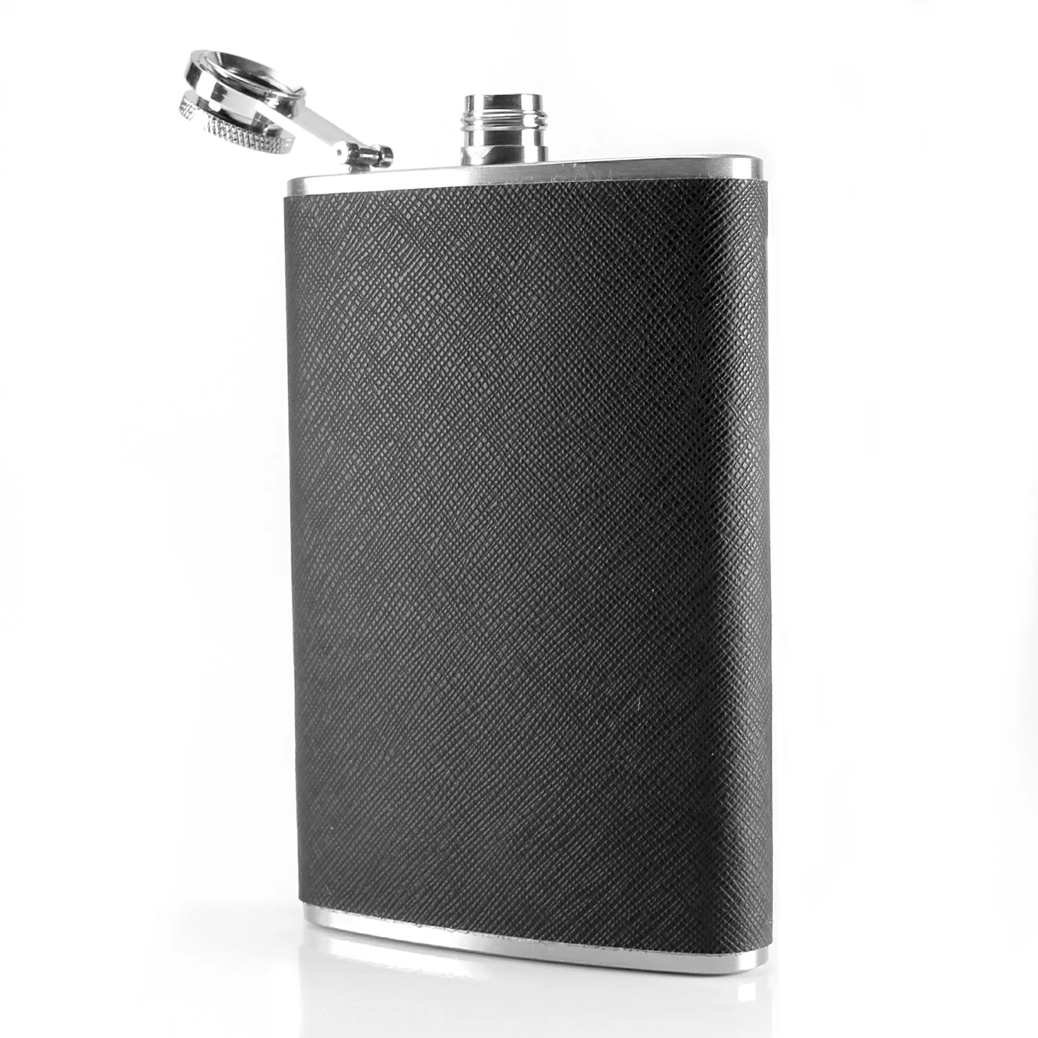 Hip Flask - Luxury Wrapped Stainless Steel, Black - 8 oz