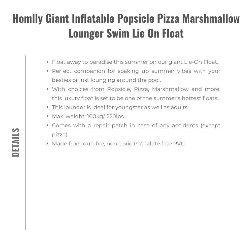 Homlly Giant Inflatable Popsicle Pizza Marshmallow Lounger Swim Lie On Float