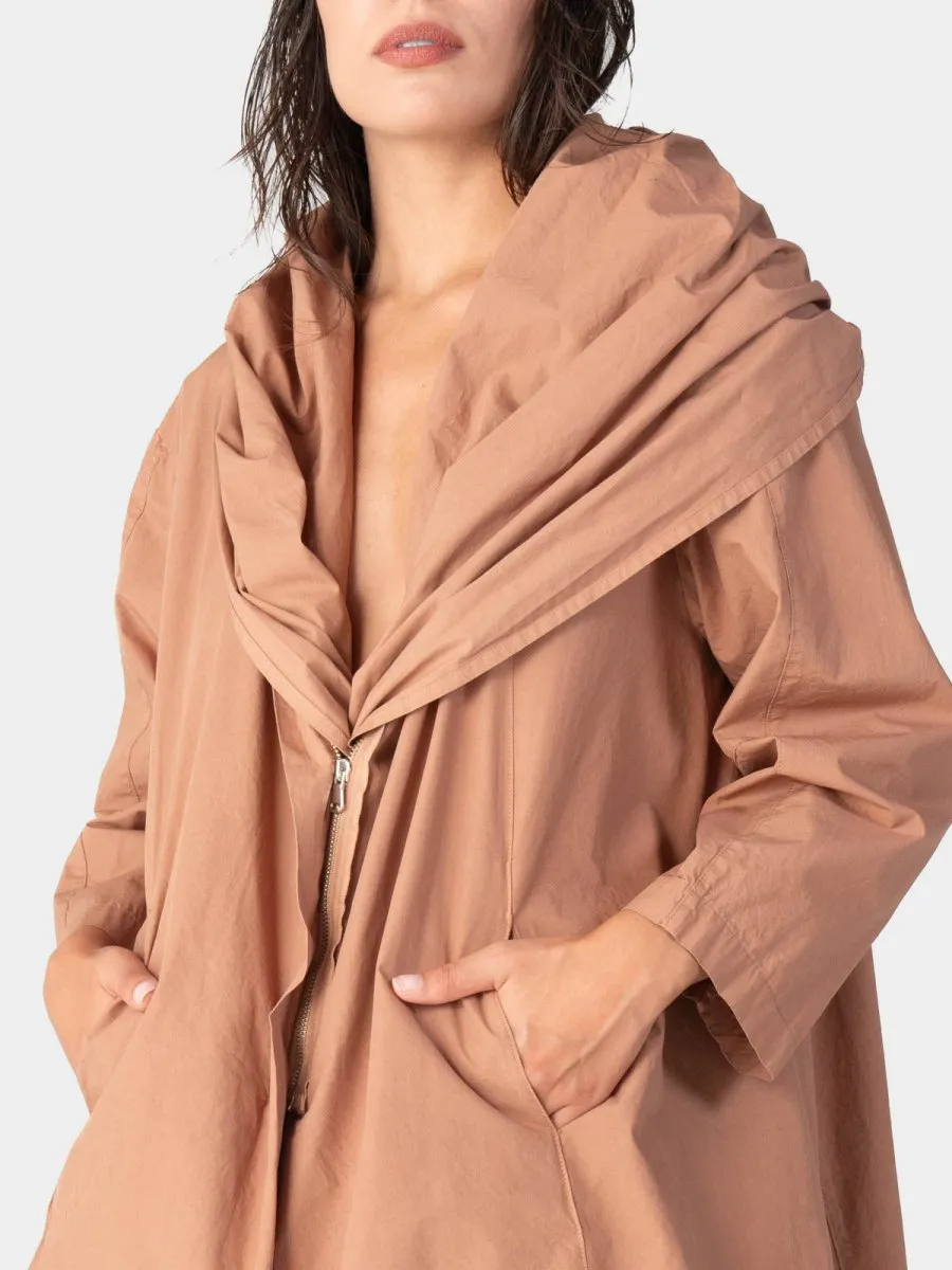 Hooded Zip Mid Length Cotton Jacket