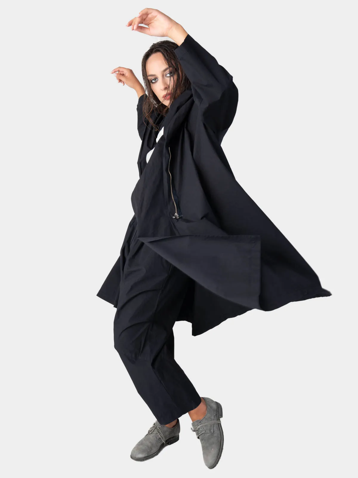 Hooded Zip Mid Length Cotton Jacket