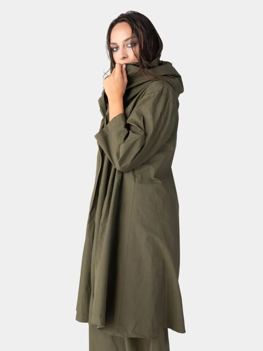 Hooded Zip Mid Length Cotton Jacket