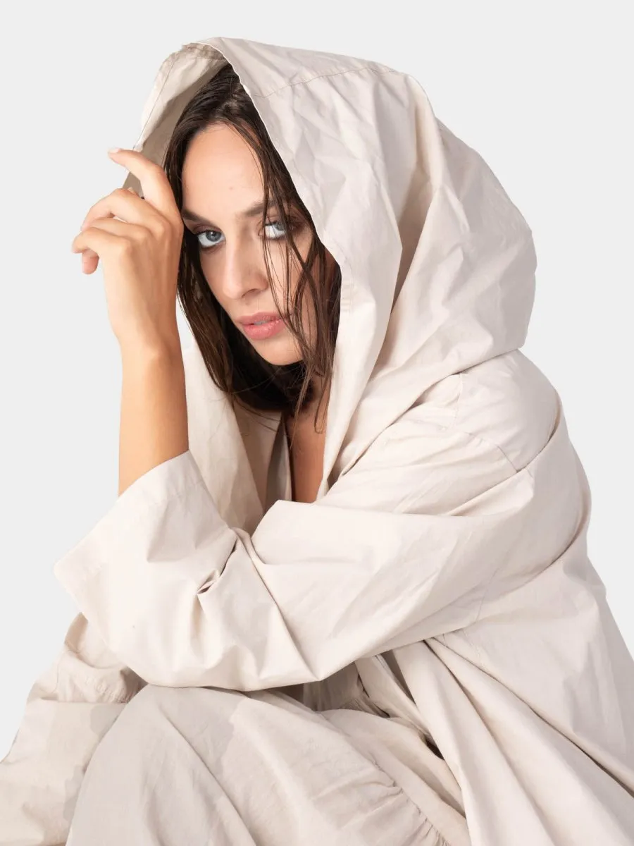 Hooded Zip Mid Length Cotton Jacket