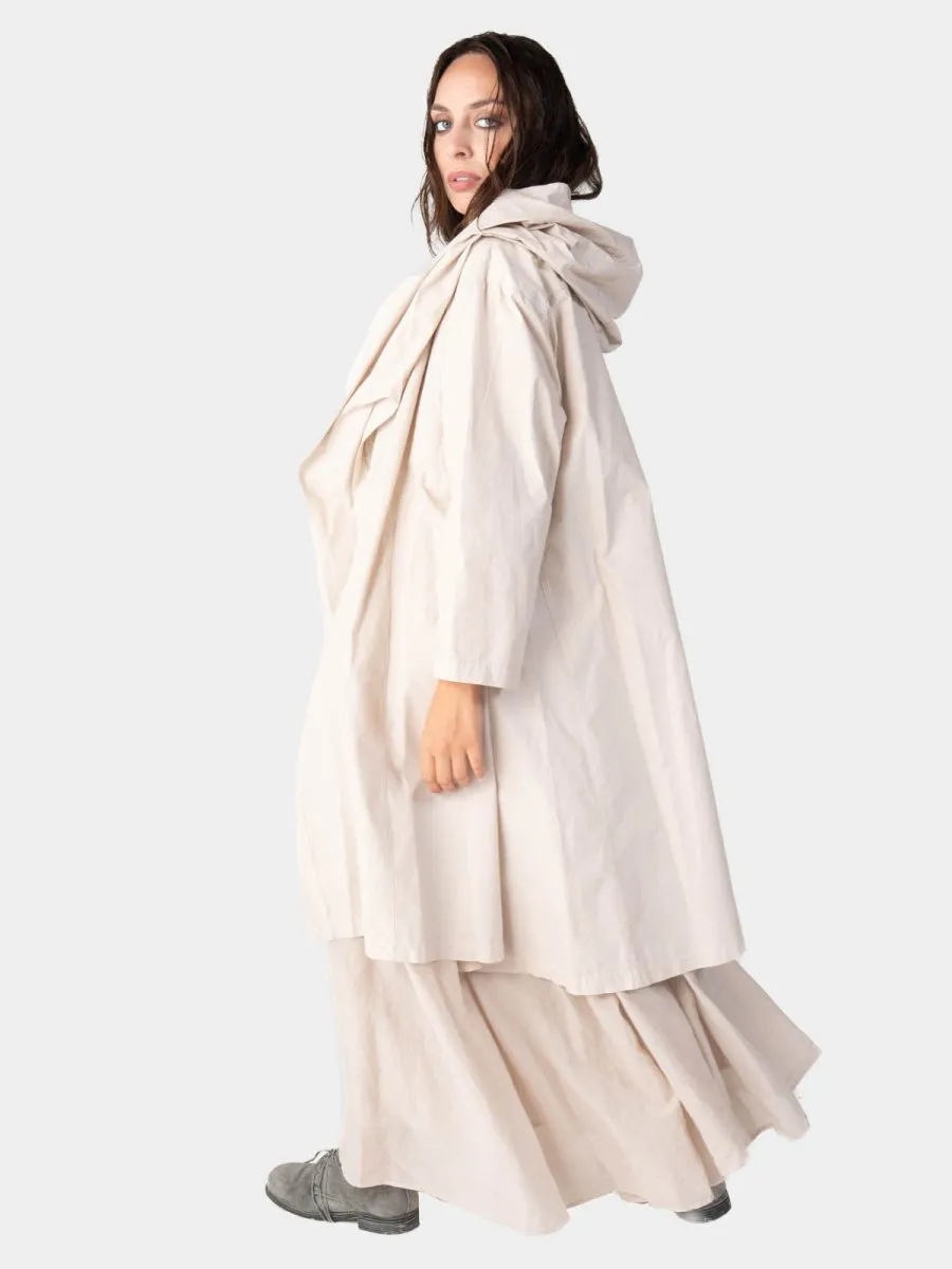 Hooded Zip Mid Length Cotton Jacket