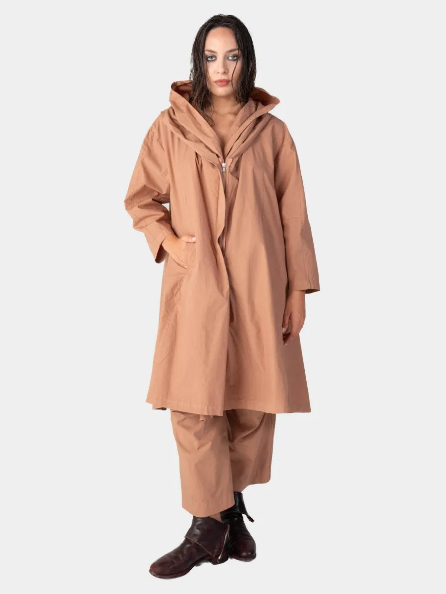 Hooded Zip Mid Length Cotton Jacket