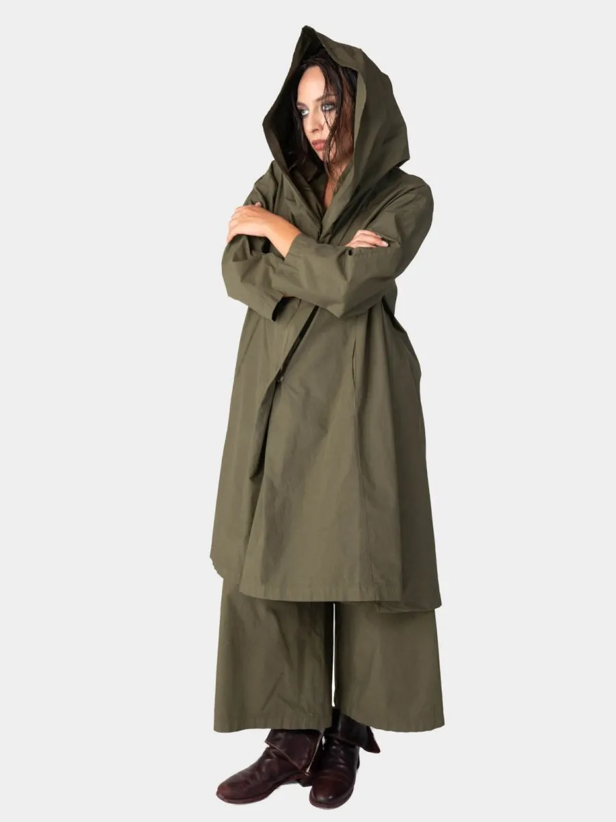 Hooded Zip Mid Length Cotton Jacket