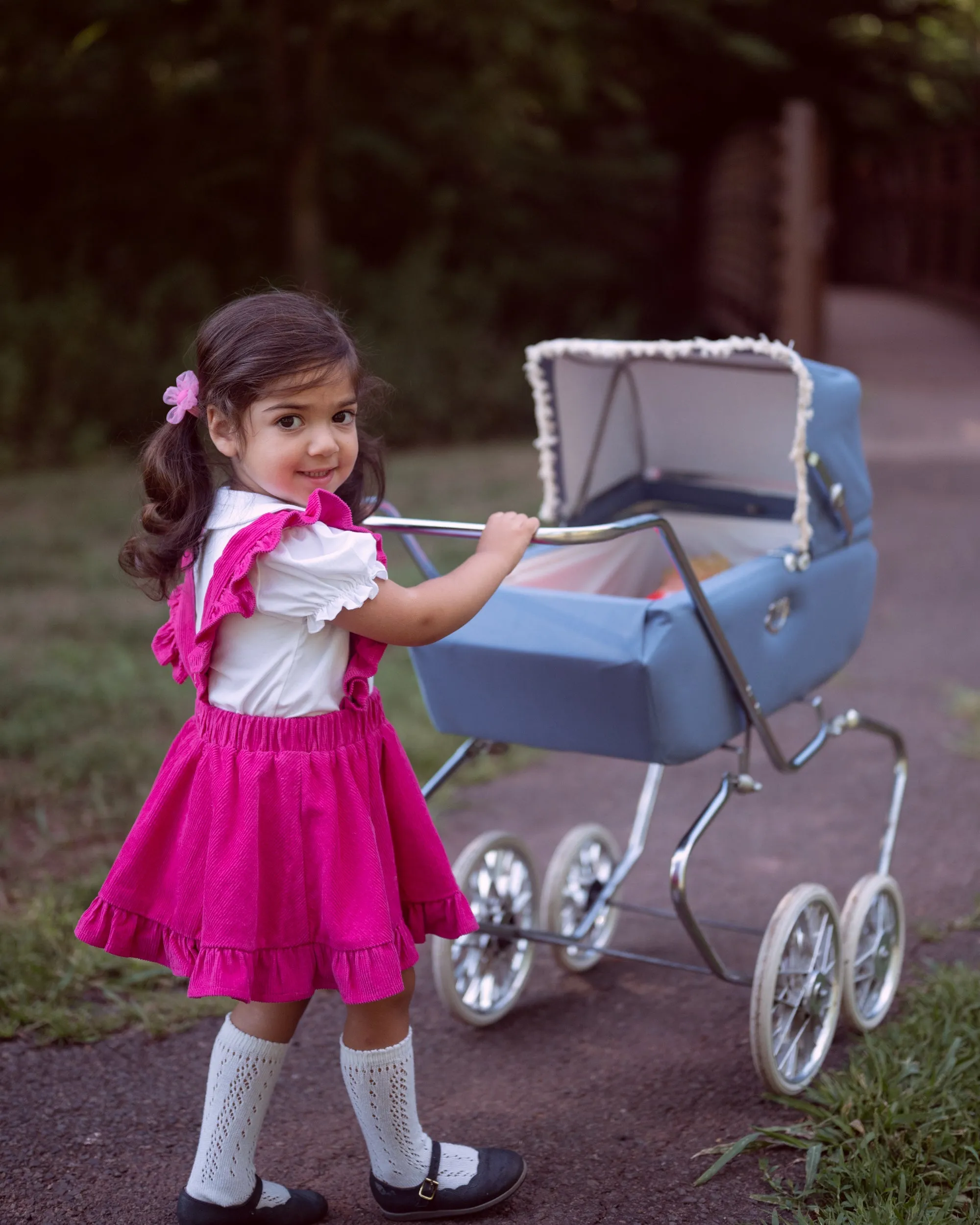 Hot Pink Corduroy Pinafore Skirt