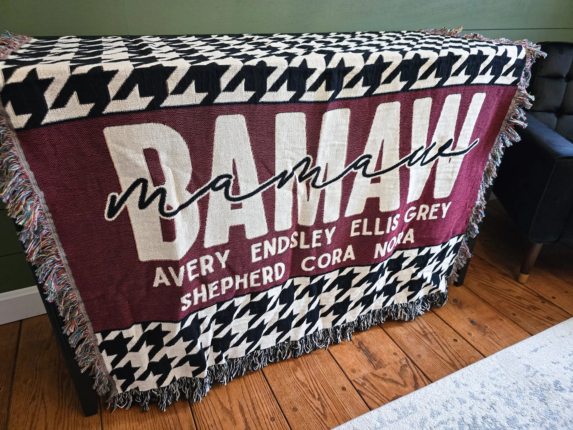 Houndstooth and Red Mother Blanket with Names