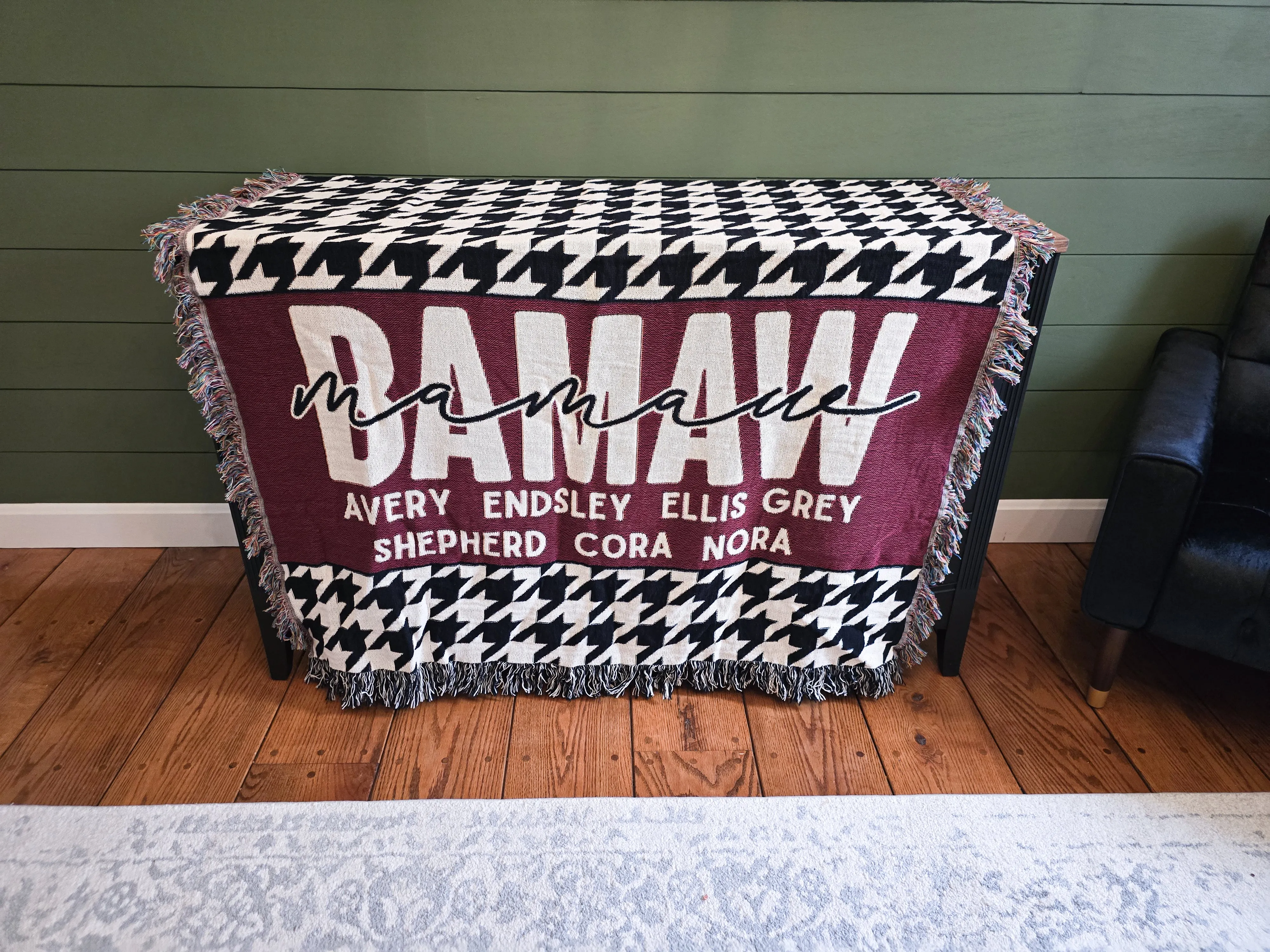 Houndstooth and Red Mother Blanket with Names
