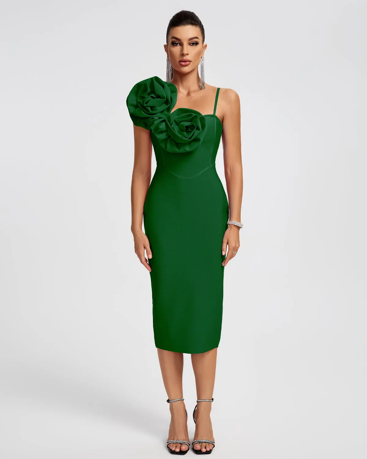 Huge Flowers Bandage Midi Dress
