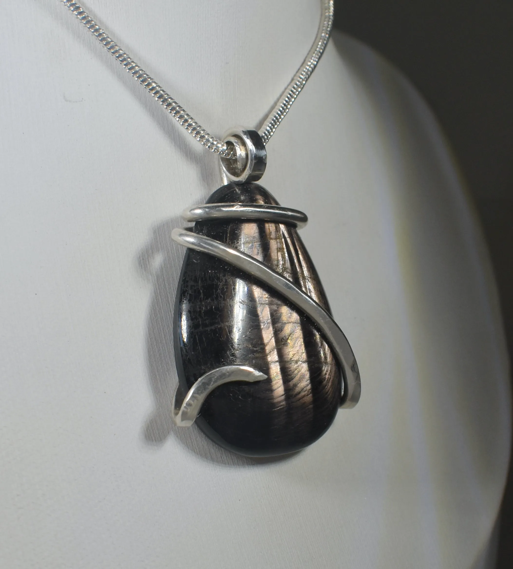Hypersthene Handmade Stone Pendant Wrapped in Silver