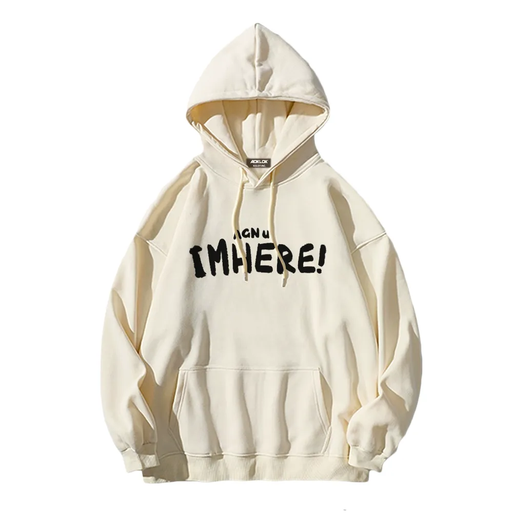 I am Here Letter Print Hoodie