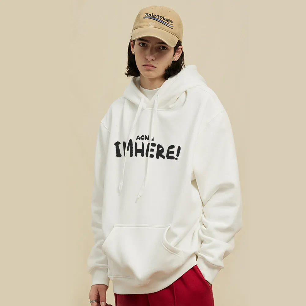 I am Here Letter Print Hoodie