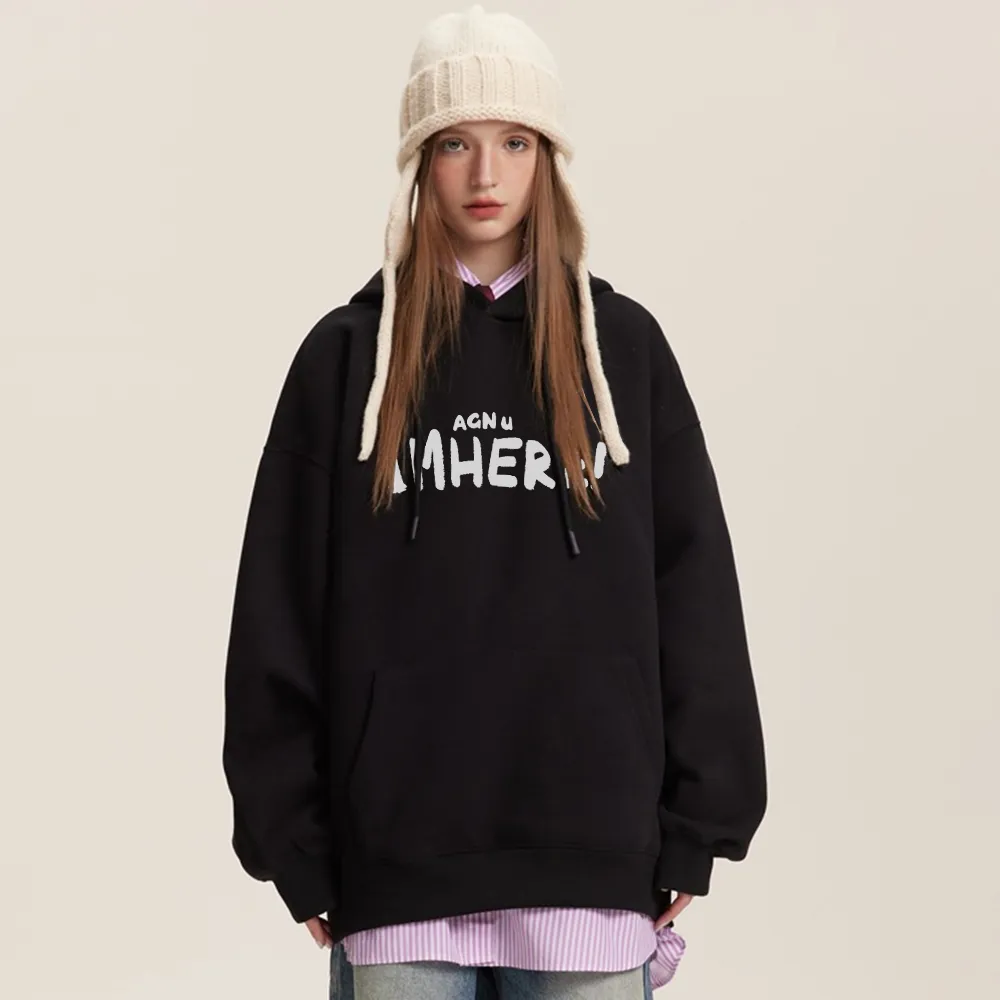 I am Here Letter Print Hoodie