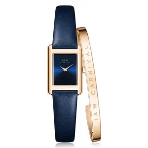 I&W - Gold-Plated Women’s Square Quartz Watch   Free Bracelet