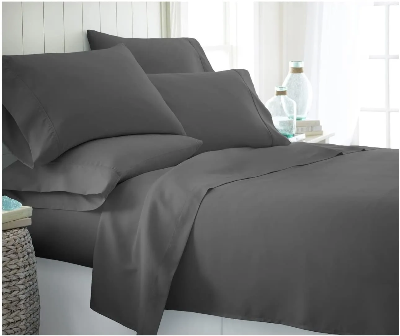 ienjoy Home 6 Piece Home Collection Premium Ultra Soft Bed Sheet Set! Full/Double, Grey!