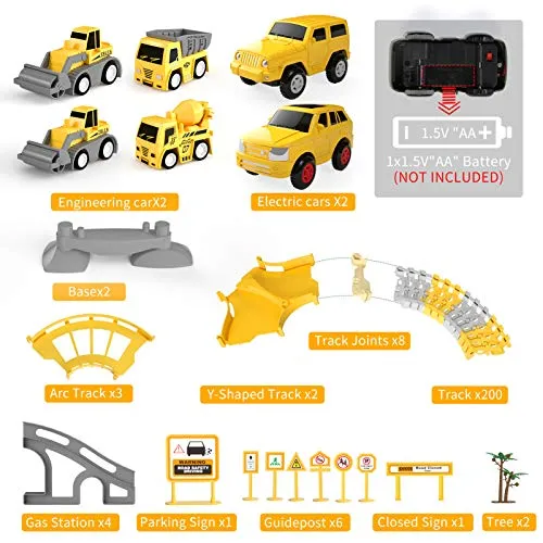 iHaHa 236 PCS Construction Race Tracks for Kids Boys Toys, 6 PCS Construction Car and Flexible Track Playset Create A Engineering Road Gifts for 3 4 5 6 Year Old Boys Girls Best Toys