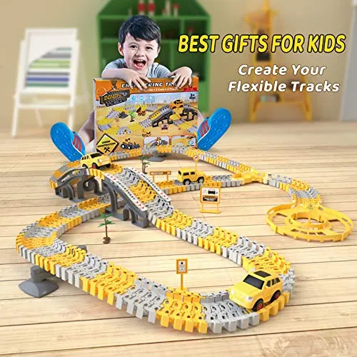 iHaHa 236 PCS Construction Race Tracks for Kids Boys Toys, 6 PCS Construction Car and Flexible Track Playset Create A Engineering Road Gifts for 3 4 5 6 Year Old Boys Girls Best Toys