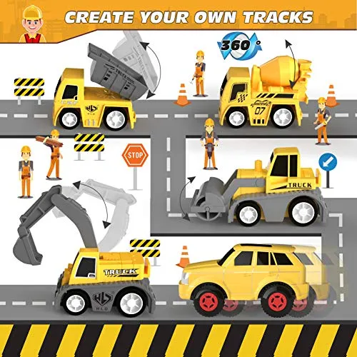 iHaHa 236 PCS Construction Race Tracks for Kids Boys Toys, 6 PCS Construction Car and Flexible Track Playset Create A Engineering Road Gifts for 3 4 5 6 Year Old Boys Girls Best Toys