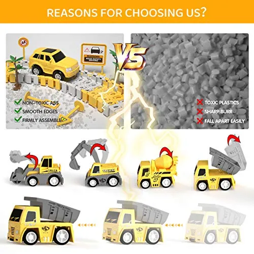 iHaHa 236 PCS Construction Race Tracks for Kids Boys Toys, 6 PCS Construction Car and Flexible Track Playset Create A Engineering Road Gifts for 3 4 5 6 Year Old Boys Girls Best Toys