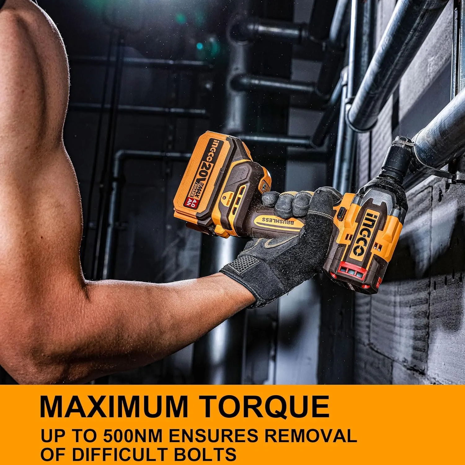 Ingco 1/2" Lithium-Ion Cordless Impact Wrench 500NM with Two 20V 4.0Ah Batteries & Charger - CIWLI2050