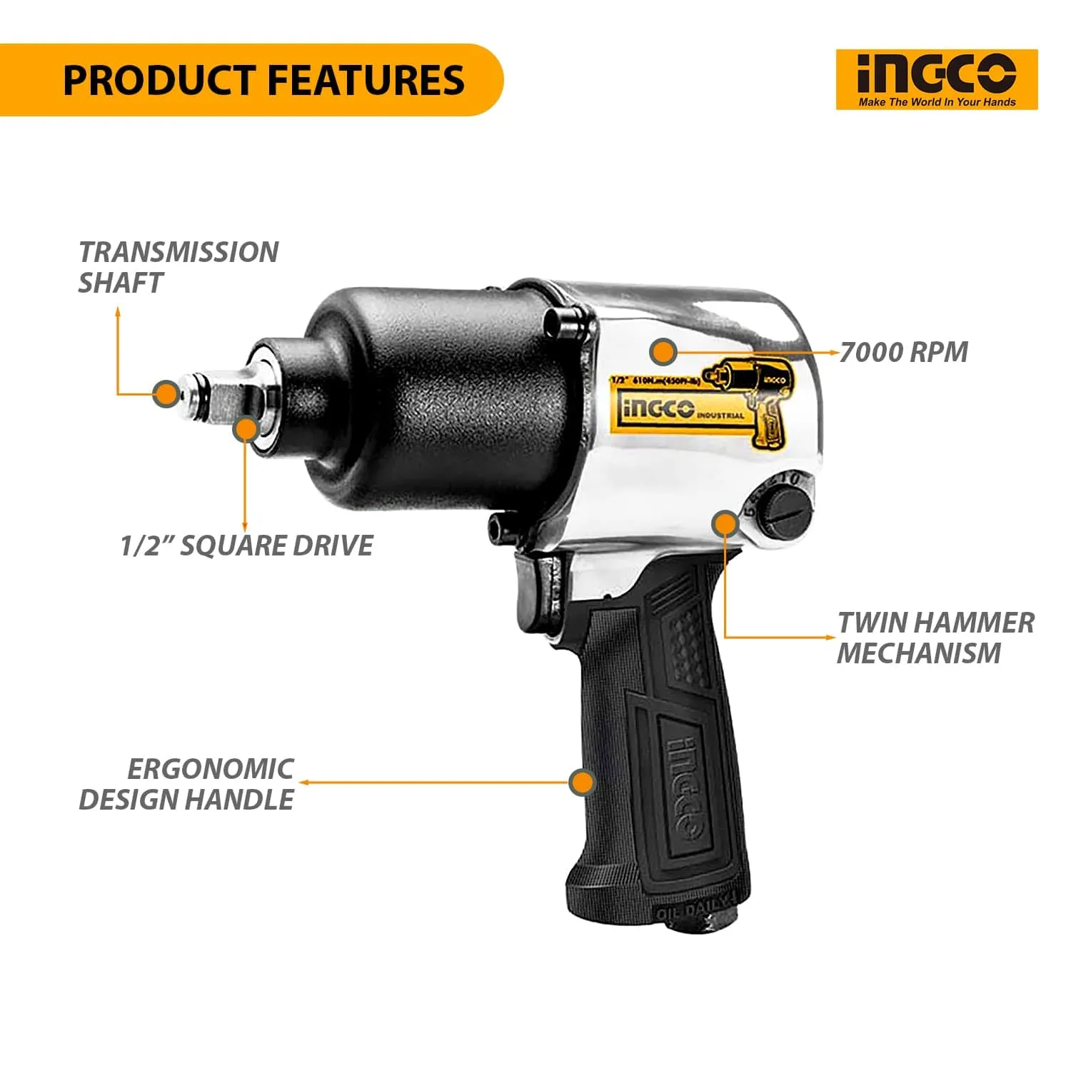 Ingco ½″ Air impact Wrench - AIW12562