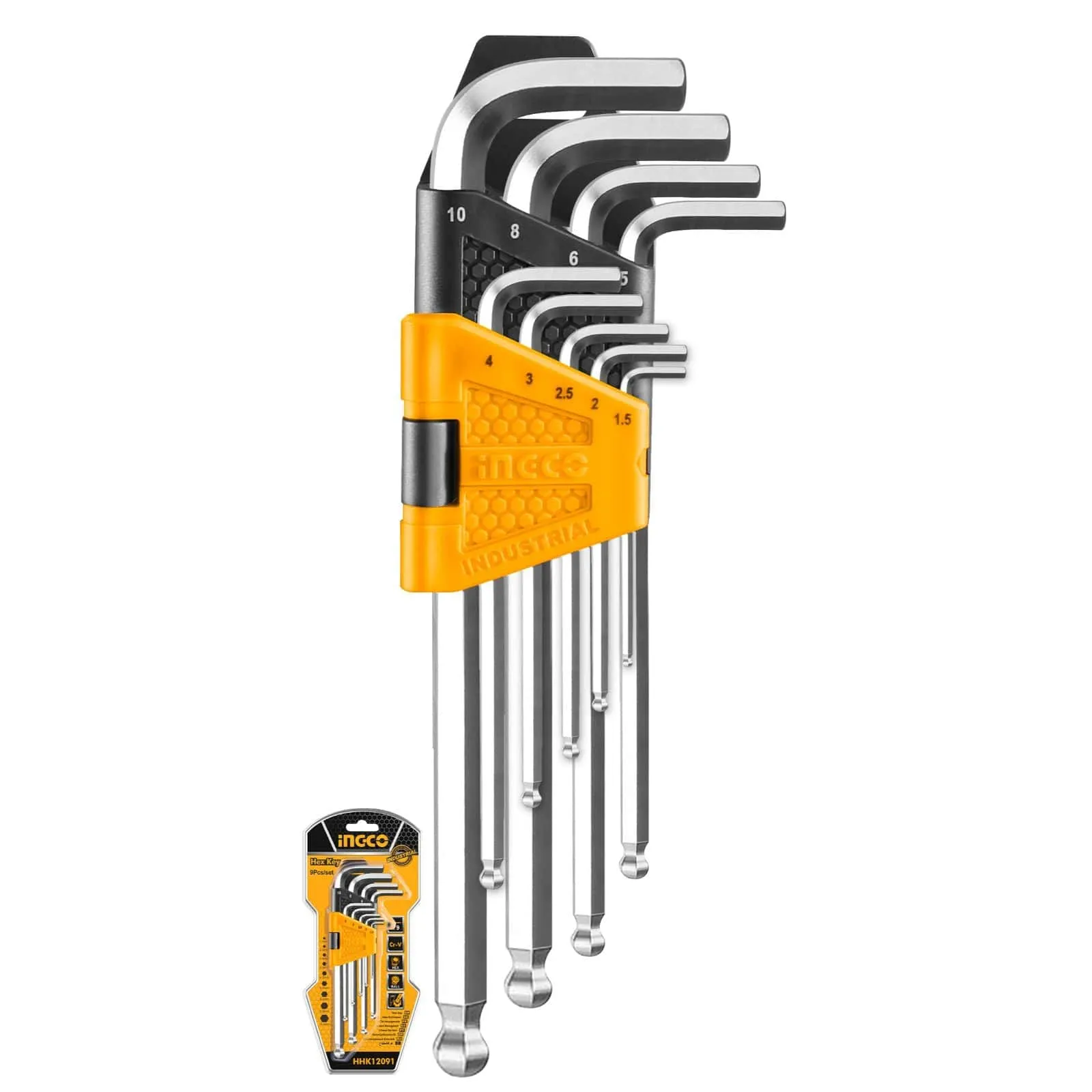 Ingco Extra Long Arm 9-Piece Ball Point Hex Key Set – HHK12092