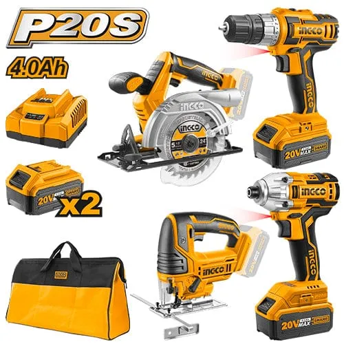 Ingco Lithium-Ion 4-Pieces Cordless Combo Kit 20V - CKLI2010