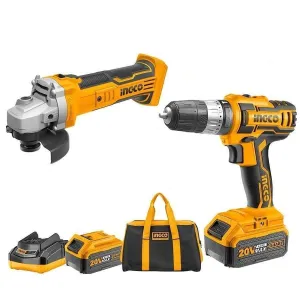 Ingco Lithium-Ion Cordless Drill & 4.5"/115mm Cordless Angle Grinder Combo Kit 20V - CKLI2009