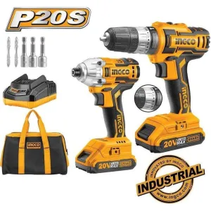 Ingco Lithium-Ion Cordless Drill   Hammer Impact Drill Combo Kit 20V - CKLI2006