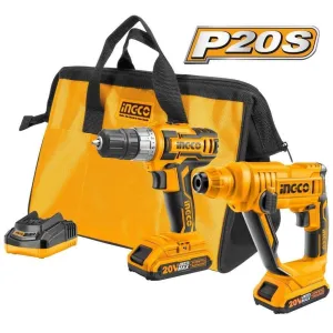 Ingco Lithium-Ion Cordless Drill   Rotary Hammer Combo Kit 20V - CKLI2008