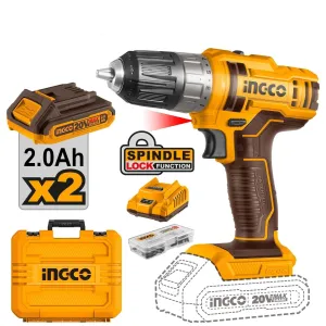 Ingco Lithium-Ion Cordless Drill with Two 20V 2.0Ah Batteries & Charger - CDLI200528